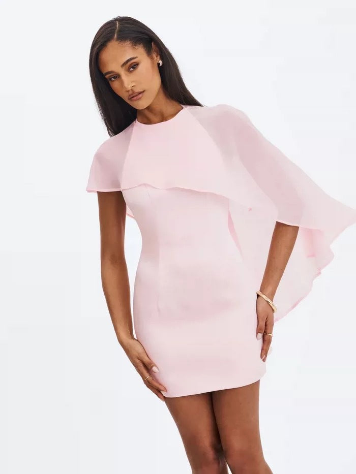 AIIZIE Wendy Cape-Overlay Bodycon Mini Dress in Blush Pink - product image