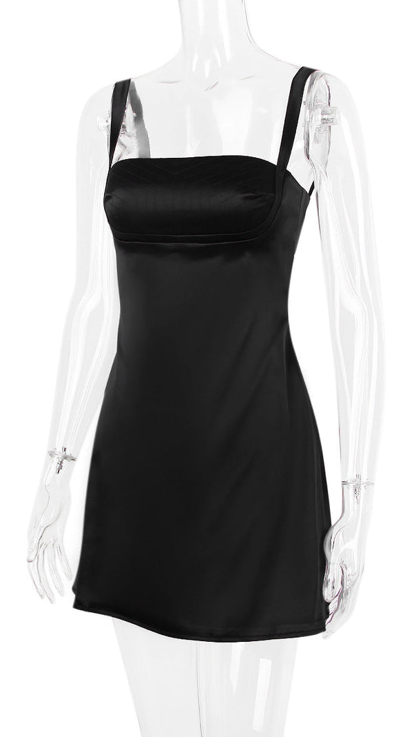 AIIZIE BLACK SATIN MINI DRESS - product image
