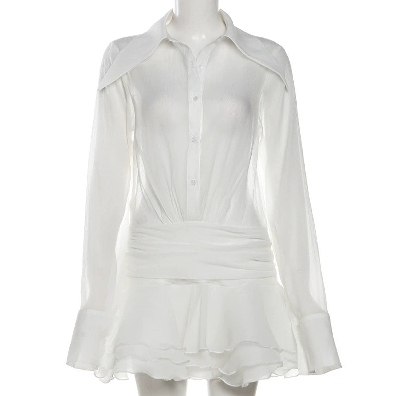 EMBER RUCHED RUFFLE MINI DRESS IN WHITE