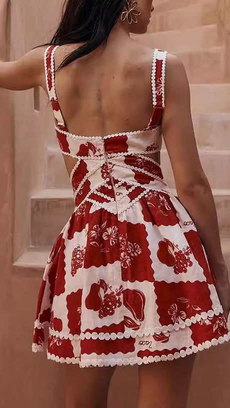 ABITO CON STAMPA MULTICOLORE E SCOLLO A V