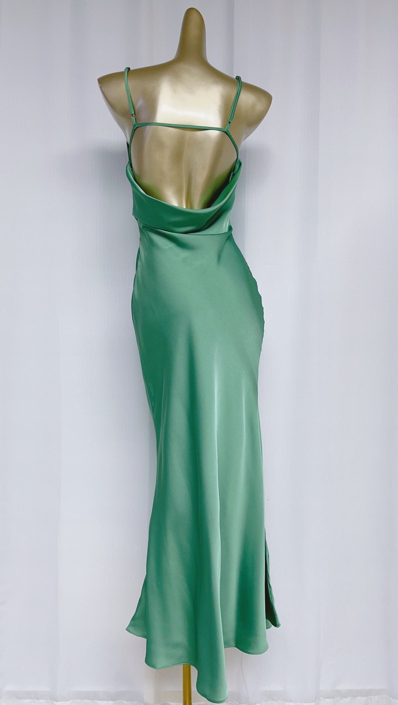 VIDA SATIN MIDI DRESS IN JUNIPER GREEN