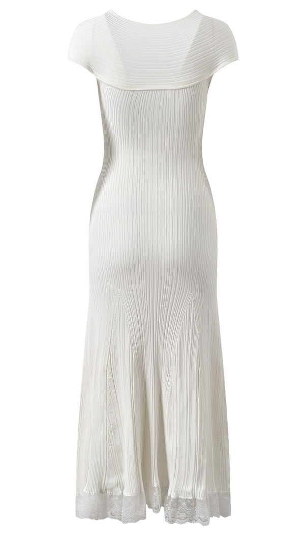 AIIZIE WHITE KNIT LACE INSERT MIDI DRESS - product image