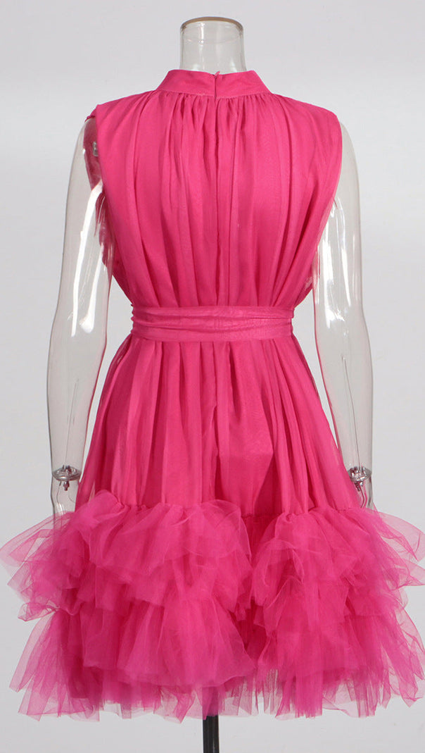 AIIZIE HALF-HIGH-NECKLINE TULLE MINI DRESS IN PINK - product image