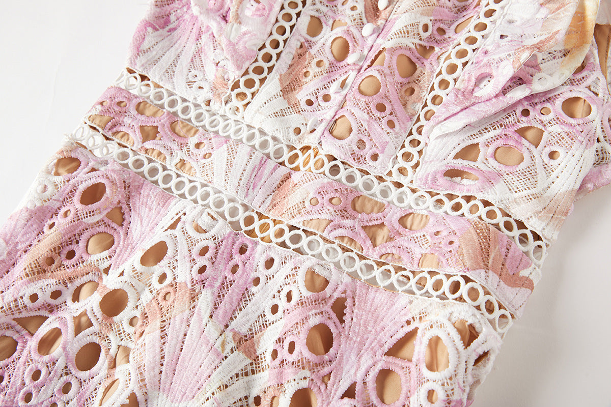 CHLOE HOLLOW OUT FLOWER EMBROIDERY MAXI DRESS IN PINK PURPLE