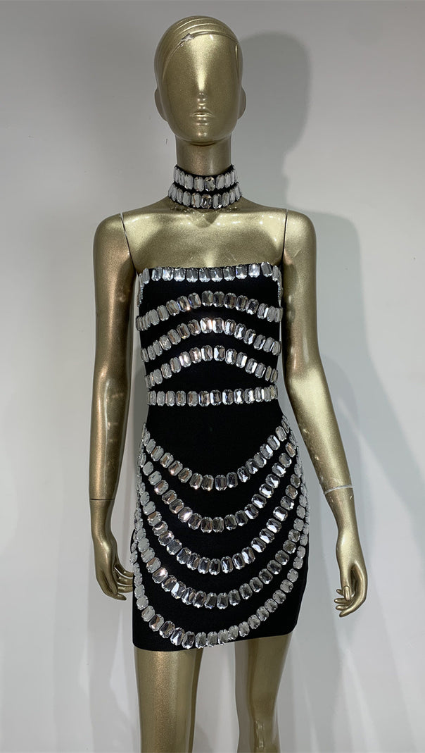 AIIZIE RHINESTONE BANDAGE SKIRT TIGHT HIP SKIRT - product image