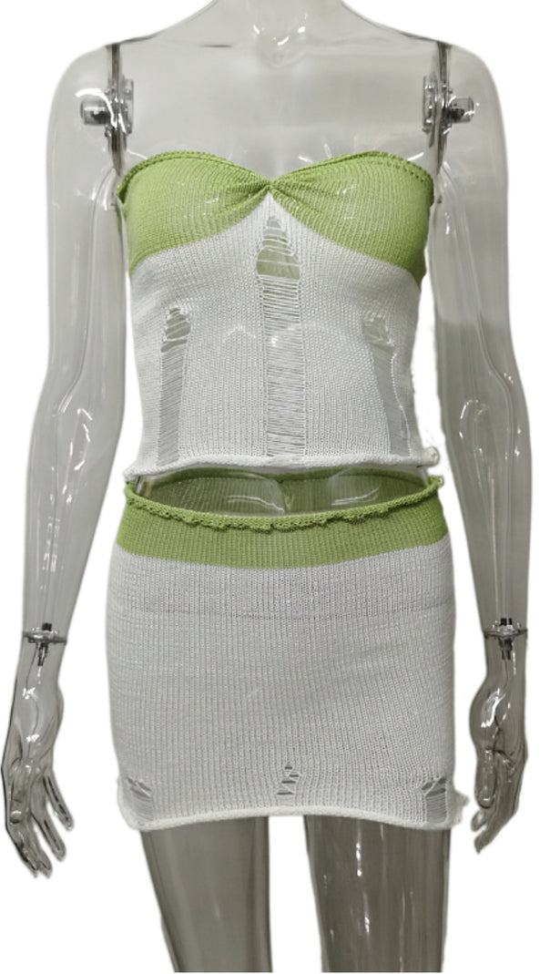 AIIZIE GREEN COLOR - BLOCKED BUSTIER KNITTED SET - product image