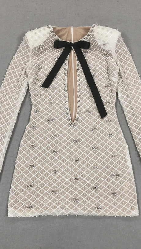 SEXY TUBE TOP MINI DRESS WITH PEARL EMBELLISHMENT