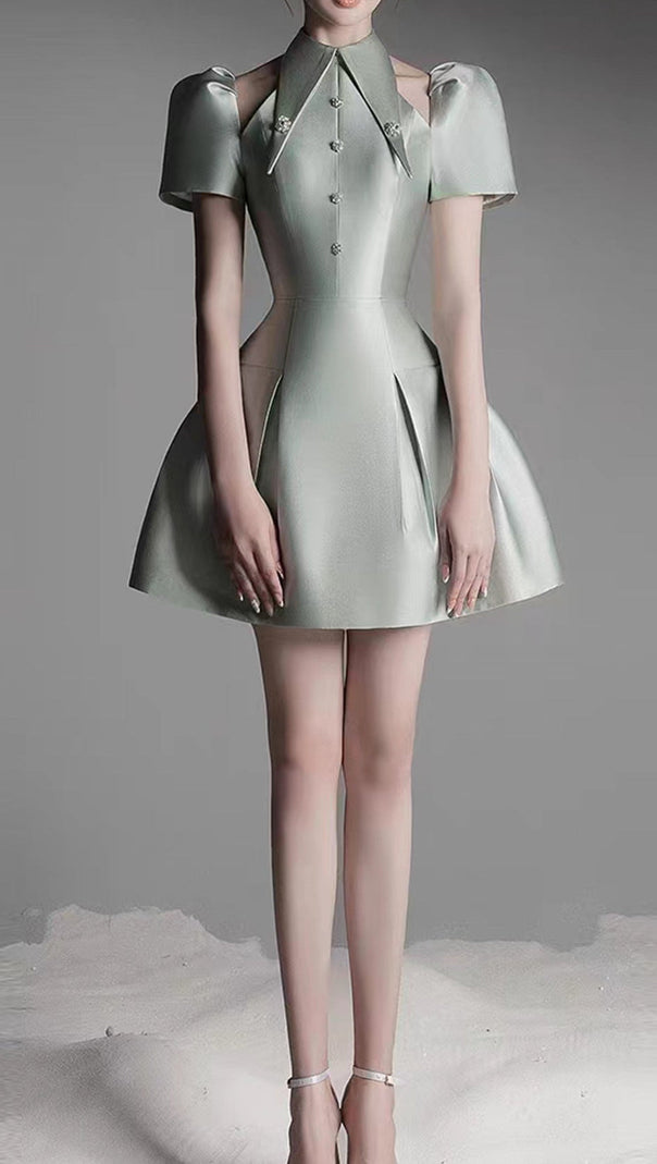 AIIZIE PUFF SLEEVE CUT OUT A-LINE MINI DRESS IN GREEN - product image