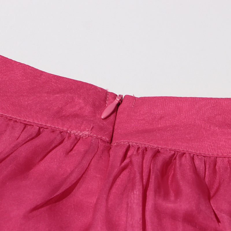 HALF-HIGH-NECKLINE TULLE MINI DRESS IN PINK