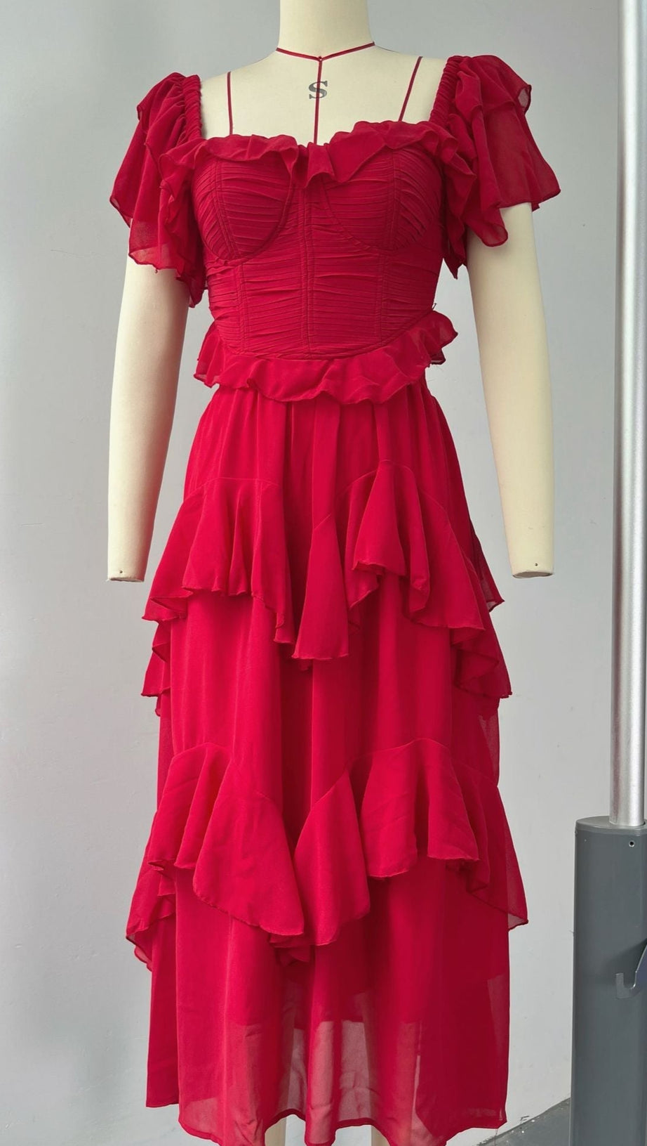 SQUARE NECK RUFFLE SLEEVES BACKLESS DRESS