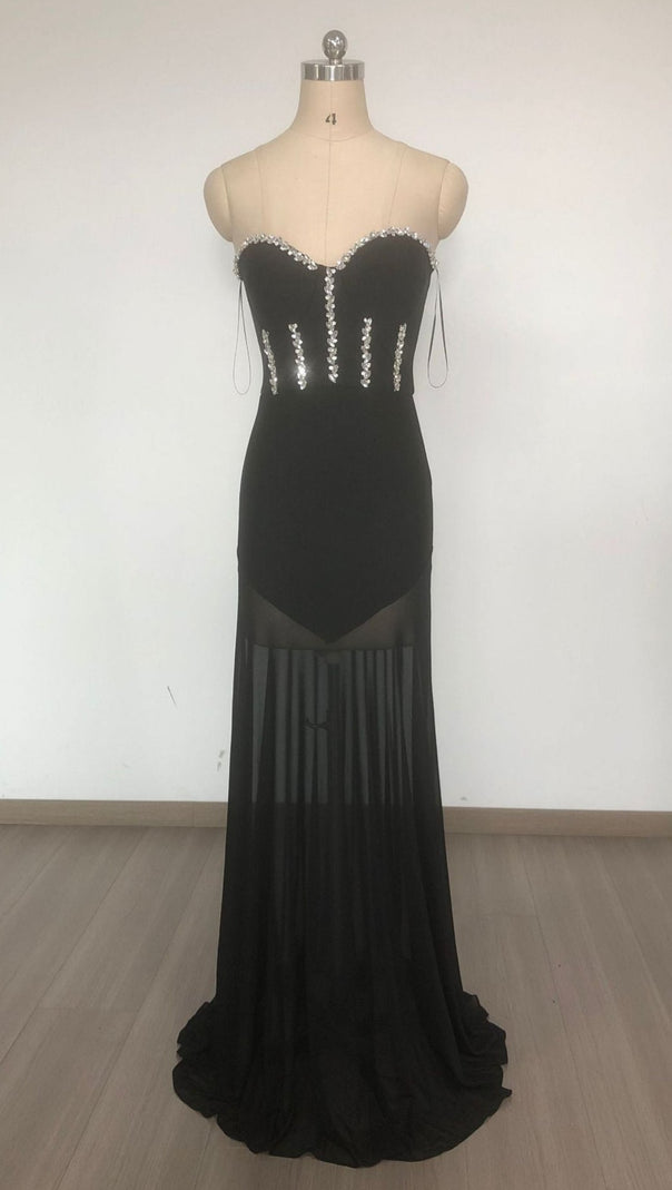 AIIZIE KRISTIN BLACK STRAPLESS MESH BANDAGE MAXI DRESS - product image