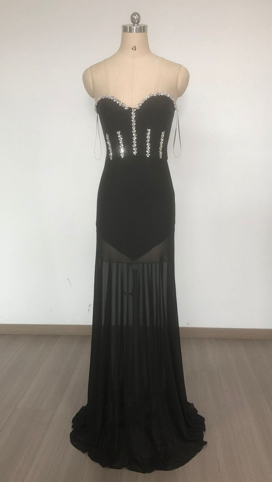 KRISTIN BLACK STRAPLESS MESH BANDAGE MAXI DRESS