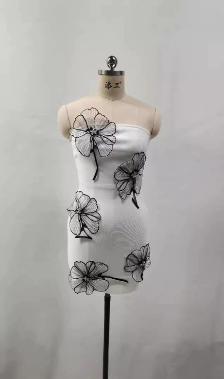 Off Shoulder Floral Mini Dress in white