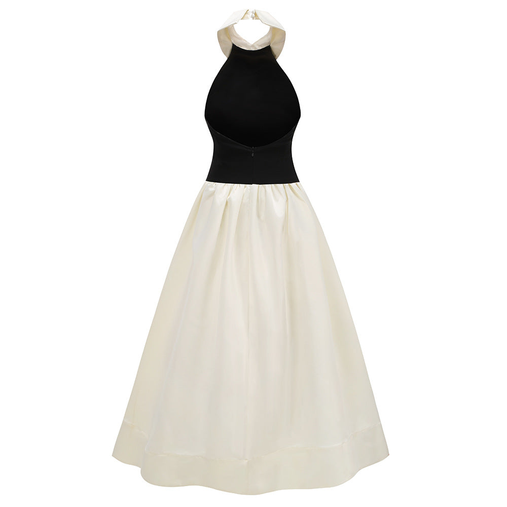 AIIZIE BLACK AND WHITE HALTER NECK COLLARED MAXI DRESS - product image