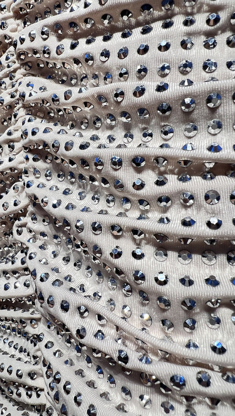 RUCHED SEQUIN BODYCON MAXI DRESS IN APRICOT