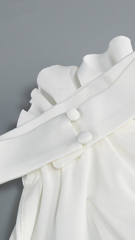 SHERRY HALTERNECK FLORAL APPLIQUE MAXI DRESS IN WHITE