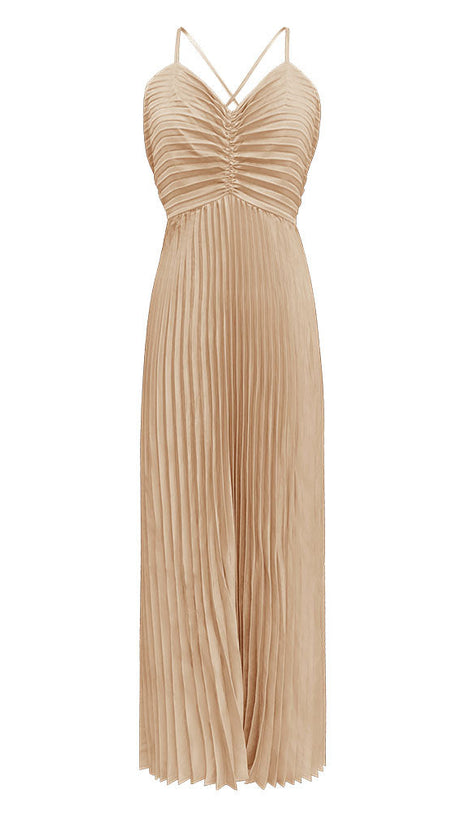 deborah pleated slip maxi dress in apricot