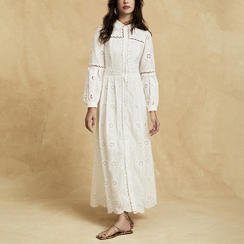 ABITO MIDI RETRO MONOPETTO IN PIZZO CAVO BIANCO