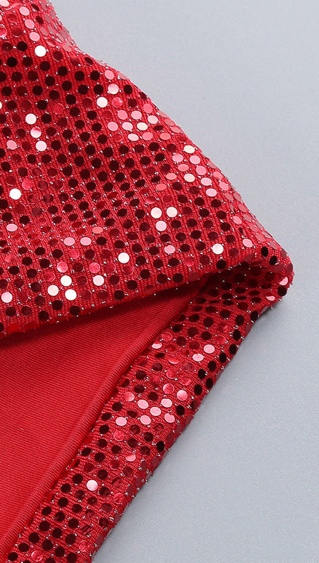 FLOWER EMBELLISHED CUTOUT SEQUIN MAXI DRESS IN RED