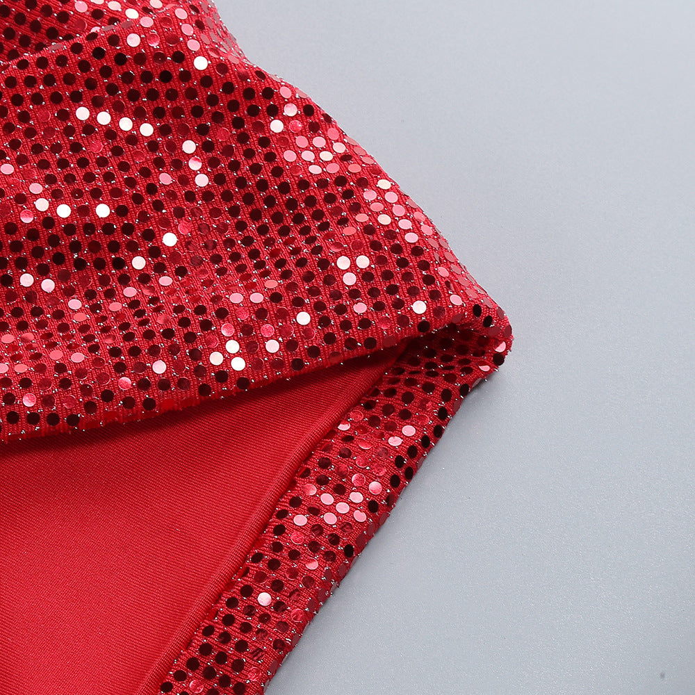 AIIZIE FLOWER EMBELLISHED CUTOUT SEQUIN MAXI DRESS IN RED - product image