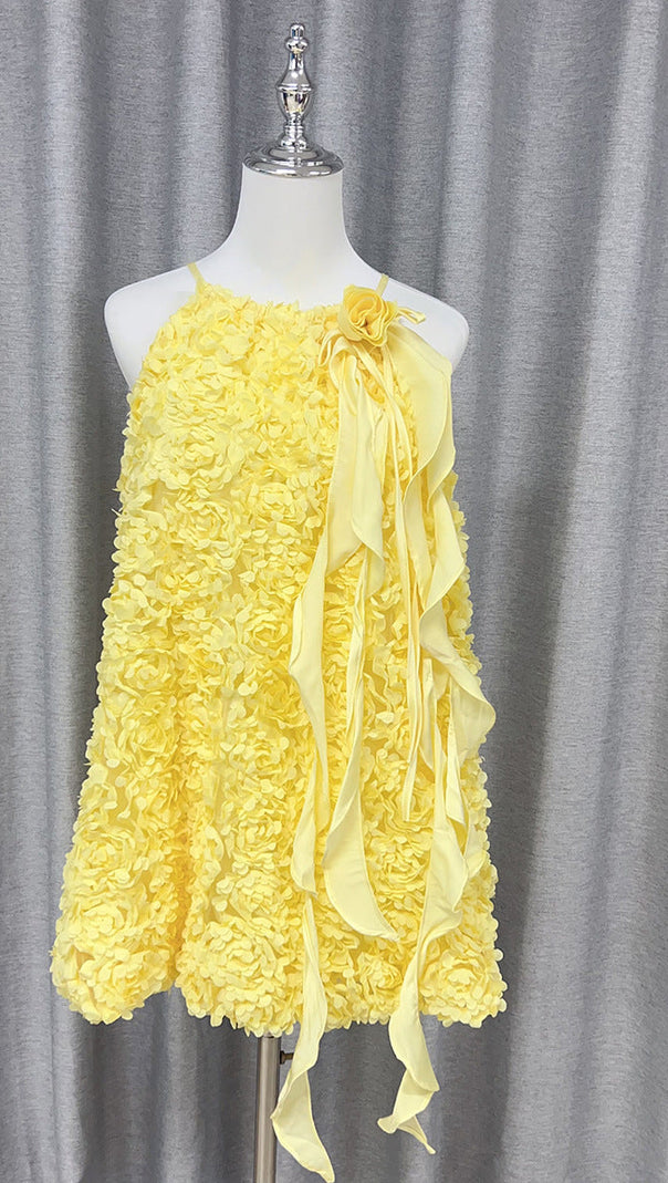 AIIZIE RIBBON HALTER MINI DRESS IN YELLOW - product image