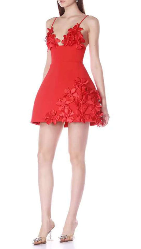 lyuba 3d flower embellished A-line mini dress - red
