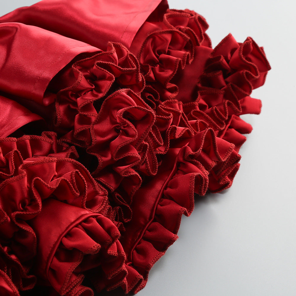 AIIZIE SALLY RUFFLE TRIM STRAPLESS MINI DRESS IN RED - product image