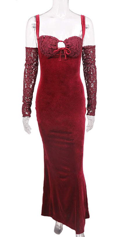 VELVET MAXI DRESS IN WINE