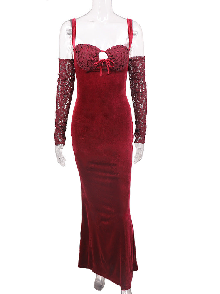 AIIZIE VELVET MAXI DRESS IN WINE - product image