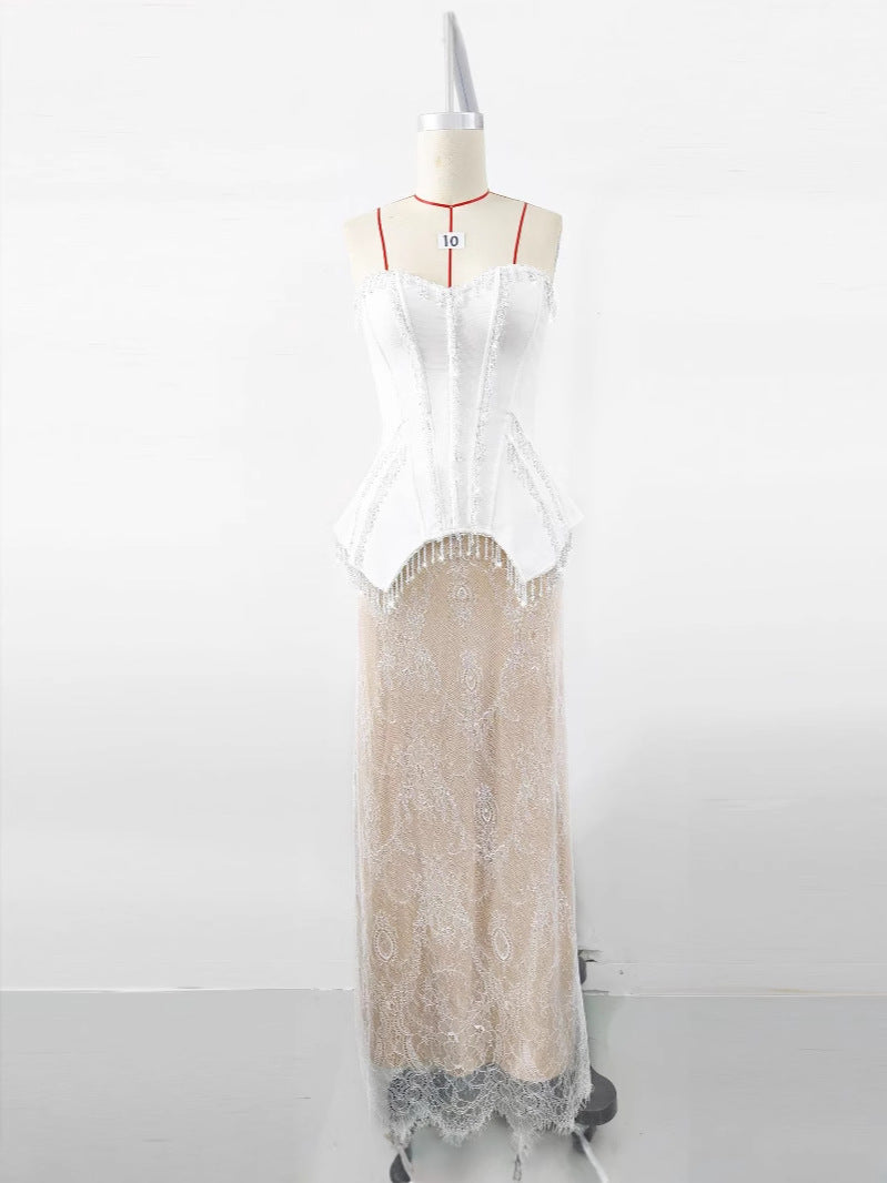 AIIZIE WHITE CRYSTAL LACE MAXI DRESS - product image