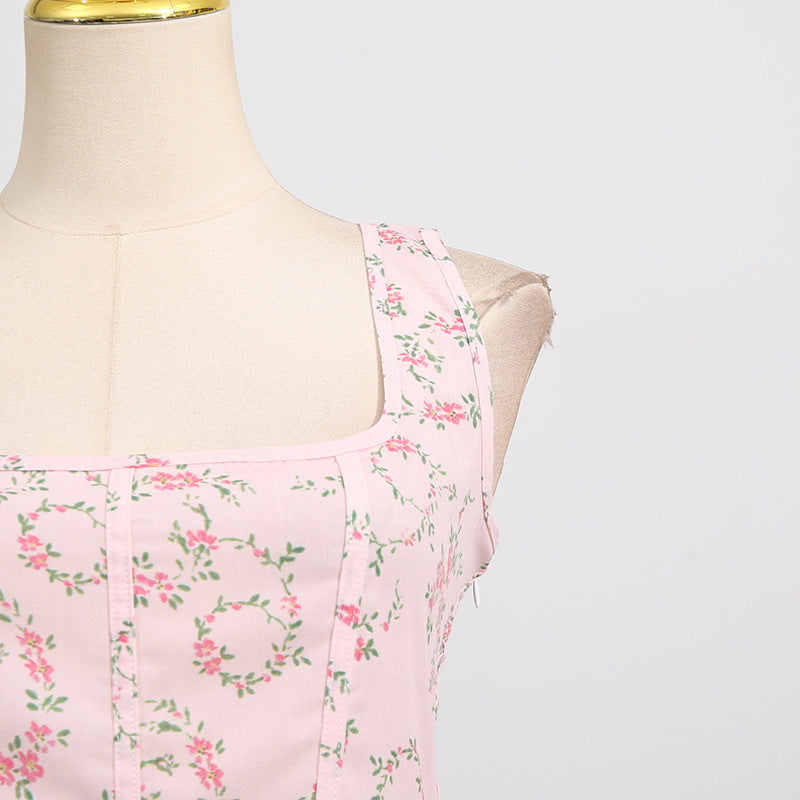 Gemma – Cremefarbenes Midikleid aus Stretch-Baumwolle mit Blumenmuster und Schnürung