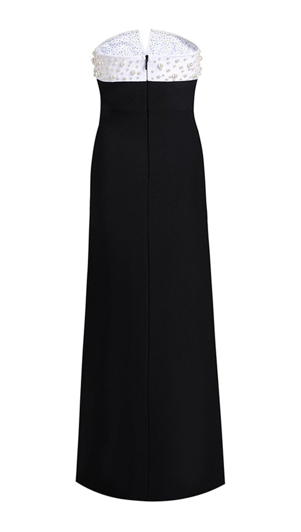 AIIZIE STRAPLESS PEARL EMBELLISHED STRETCH BODYCON DRESS IN BLACK - product image