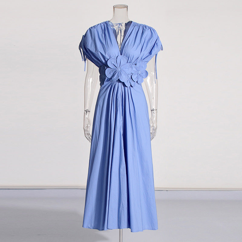 ABITO MIDI CON APPLICAZIONI PATCHWORK BLU