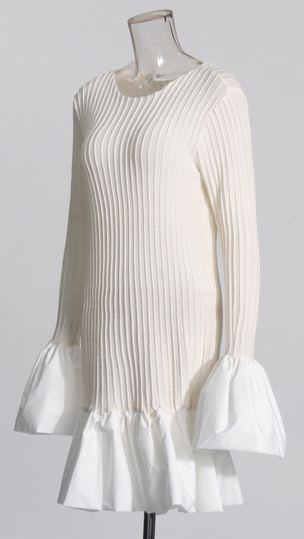 SETLLA WHITE FLUTE SLEEVED TAFFETA MINI DRESS