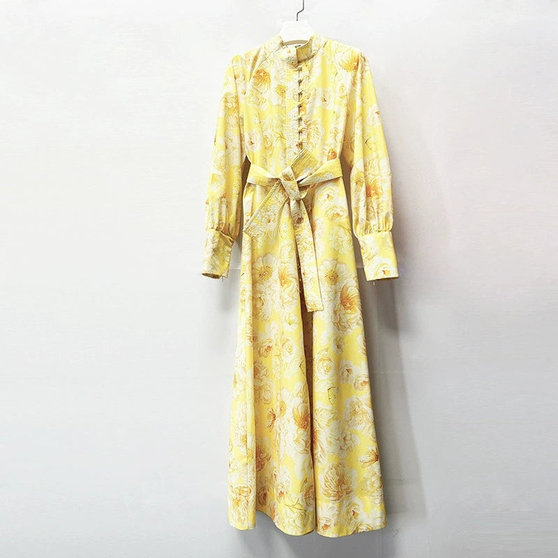 SIGRID GELBES MIDIKLEID MIT BUTTERCUP-JASMIN-LATERNENÄRMELN