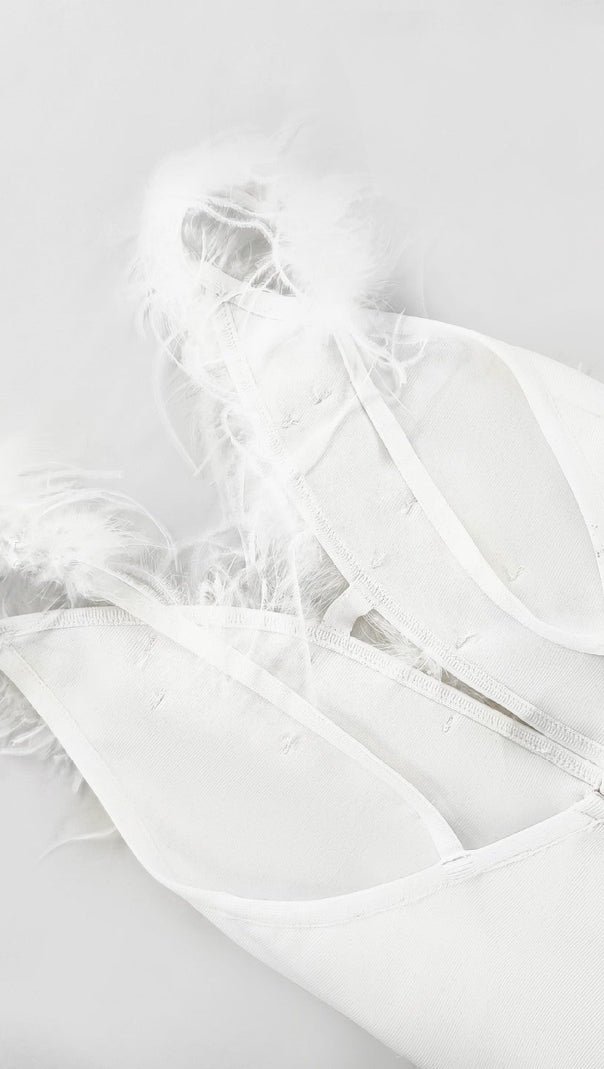 AIIZIE SIBYL FEATHER SLEEVELESS MIDI DRESS IN WHITE - product image