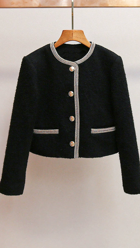 TRIM WOOL AND COTTON-BLEND JACKET IN NOIR