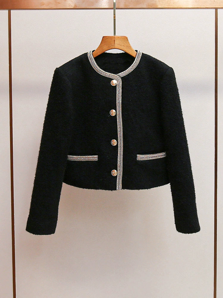 AIIZIE TRIM WOOL AND COTTON-BLEND JACKET IN NOIR - product image