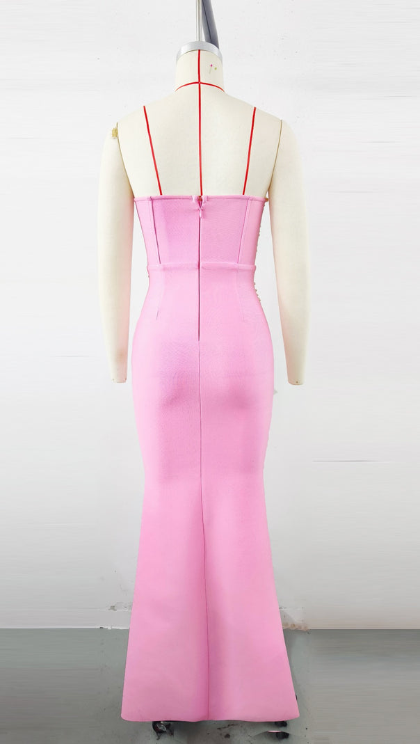AIIZIE PEARL BANDAGE MAXI DRESS TUBE TOP FISHTAIL PINK - product image