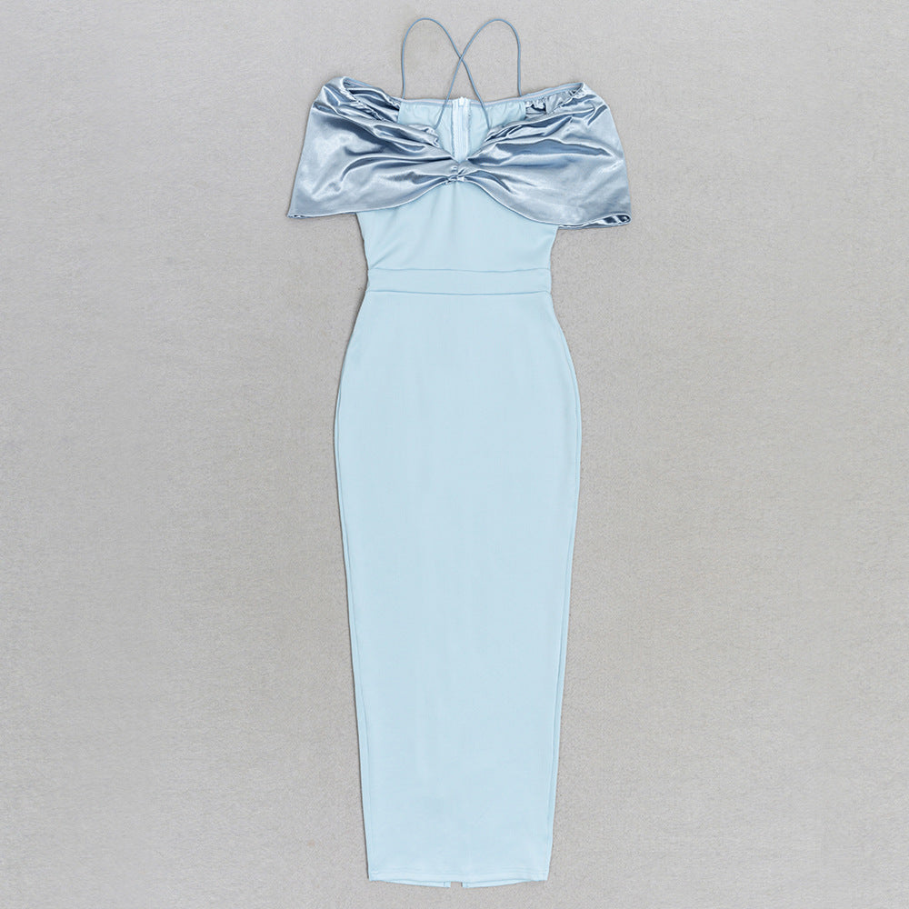 AIIZIE BLUE BOW - DECORATED OFF - SHOULDER MIDI DRESS - product image