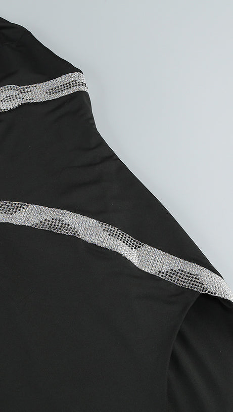 SNAKE STRAP CRYSTAL MAXI DRESS BLACK