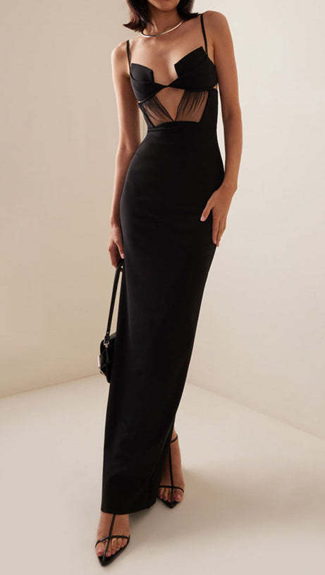 Gestricktes Bandage-Maxikleid mit Schlitz hinten in Schwarz