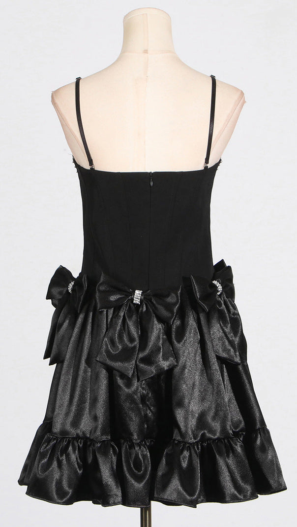 AIIZIE DIAMOND BOW MINI DRESS IN BLACK - product image