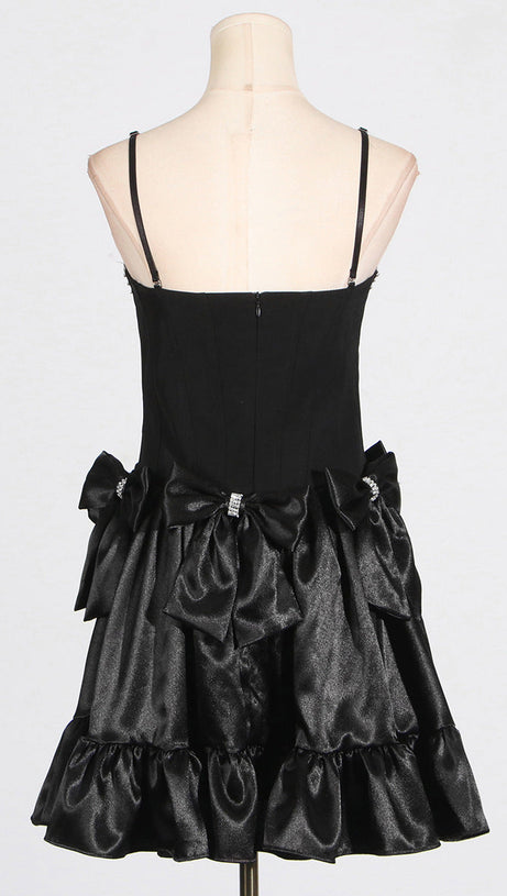 DIAMOND BOW MINI DRESS IN BLACK