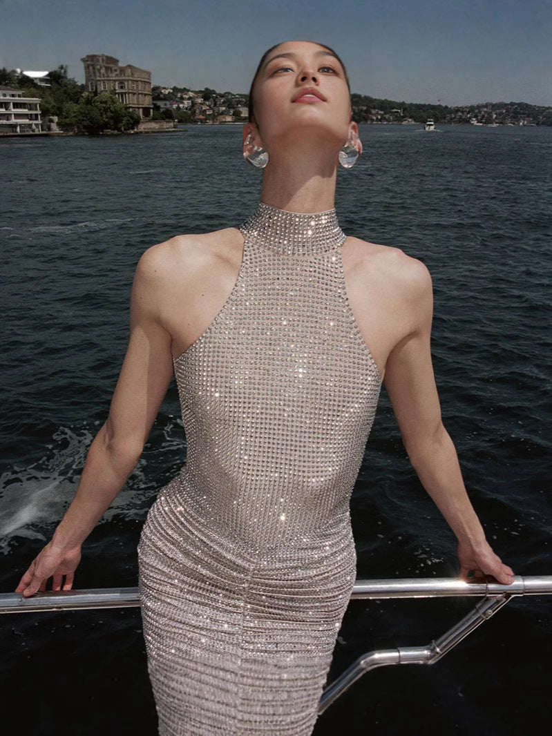 AIIZIE RUCHED SEQUIN BODYCON MAXI DRESS IN APRICOT - product image