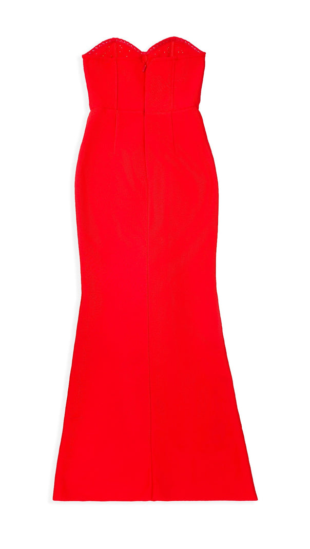AIIZIE PEARL BANDAGE MAXI DRESS TUBE TOP FISHTAIL RED - product image