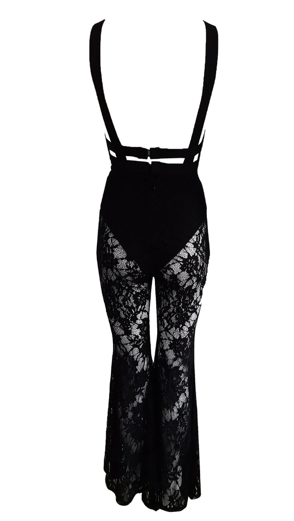 AIIZIE BLACK HALTER NECK LACE JUMPSUIT - product image