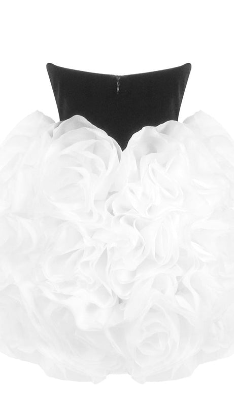 TINA WHITE 3D FLOWERS STRAPLESS BLACK MINI DRESS