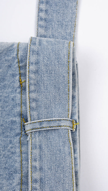 Denim-Tunikamantel mit Patchwork-Rüschen