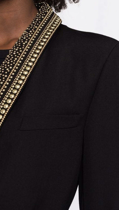 GAIL BEADED COLLAR LACE-UP DOUBLE BREASTED DRESSY BLAZER